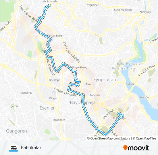 FABRIKALAR-CEVATPAŞA-KOCATEPE-EDIRNEKAPI Dolmus & Minibus Line Map