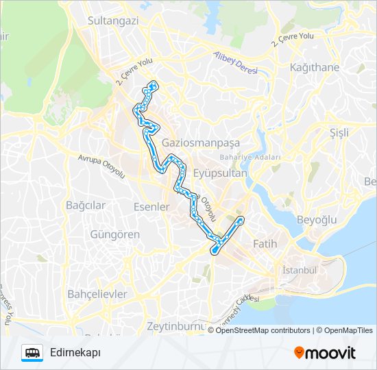 FABRIKALAR-CEVATPAŞA-KOCATEPE-EDIRNEKAPI Dolmus & Minibus Line Map