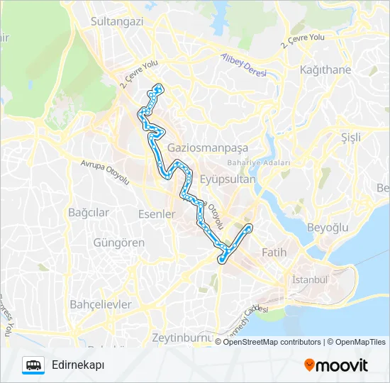 FABRIKALAR-CEVATPAŞA-KOCATEPE-EDIRNEKAPI Dolmus & Minibus Line Map