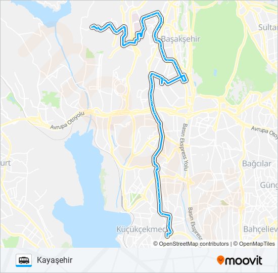 SEFAKÖY-HALKALI-BAŞAKŞEHIR ÇSŞH-KAYAŞEHIR dolmus & minibus Line Map
