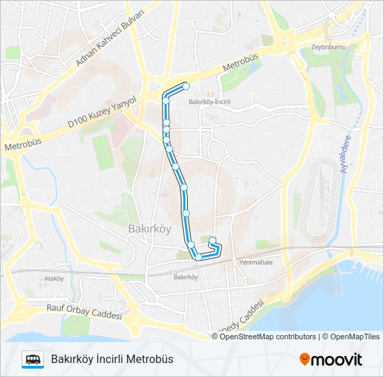 BAKIRKÖY İNCIRLI METROBÜS – BAKIRKÖY MEYDAN minibüs / dolmuş Hattı Haritası