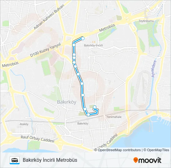 BAKIRKÖY İNCIRLI METROBÜS – BAKIRKÖY MEYDAN Dolmus & Minibus Line Map