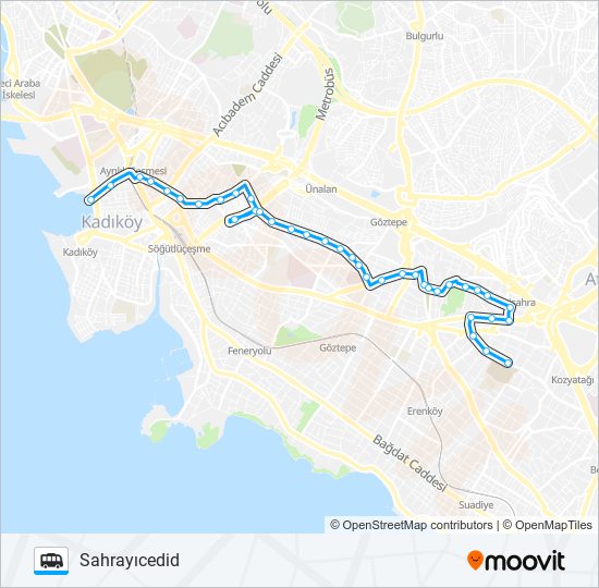 KADIKÖY - FIKIRTEPE - GÖZCÜBABA - SAHRAYICEDID minibüs / dolmuş Hattı Haritası