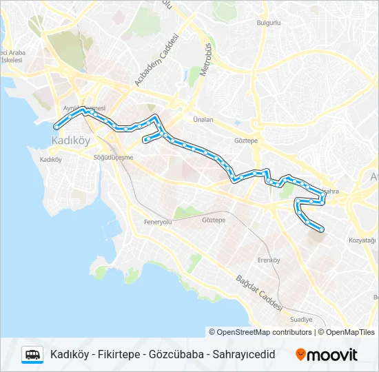 KADIKÖY - FIKIRTEPE - GÖZCÜBABA - SAHRAYICEDID Dolmus & Minibus Line Map