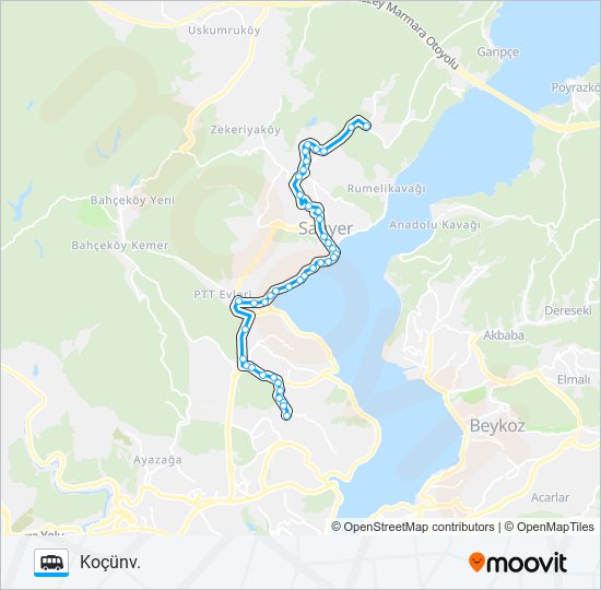 KOÇÜNV.-SARIYER–H.OSMANMETRO – KAYMAKAMLIK (RING) Dolmus & Minibus Line Map