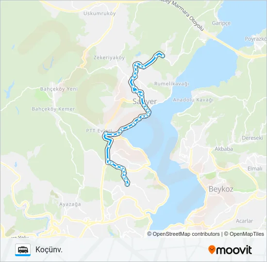 KOÇÜNV.-SARIYER–H.OSMANMETRO – KAYMAKAMLIK (RING) Dolmus & Minibus Line Map