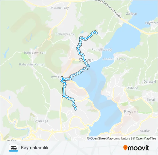 KOÇÜNV.-SARIYER–H.OSMANMETRO – KAYMAKAMLIK (RING) Dolmus & Minibus Line Map