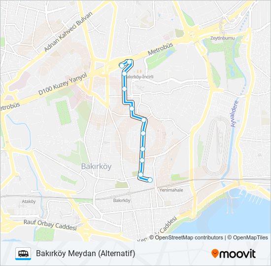 BAKIRKÖY İNCIRLI METROBÜS – BAKIRKÖY MEYDAN (ALTERNATIF) minibüs / dolmuş Hattı Haritası