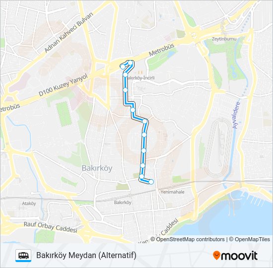 BAKIRKÖY İNCIRLI METROBÜS – BAKIRKÖY MEYDAN (ALTERNATIF) minibüs / dolmuş Hattı Haritası
