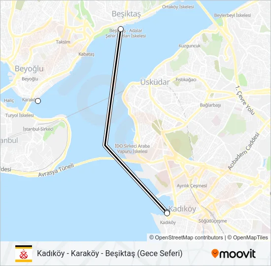 KADIKÖY - KARAKÖY - BEŞIKTAŞ (GECE SEFERI) Ferry Line Map