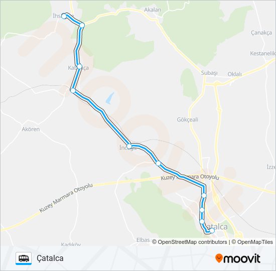 ÇATALCA-İHSANIYE minibüs / dolmuş Hattı Haritası