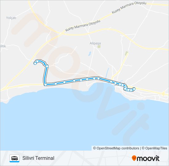 SILIVRI TERMINAL-ŞEHIRIÇI-CEZAEVI minibüs / dolmuş Hattı Haritası