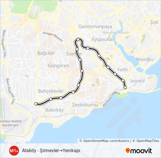 m1a route schedules stops maps atakoy sirinevler yenikapi
