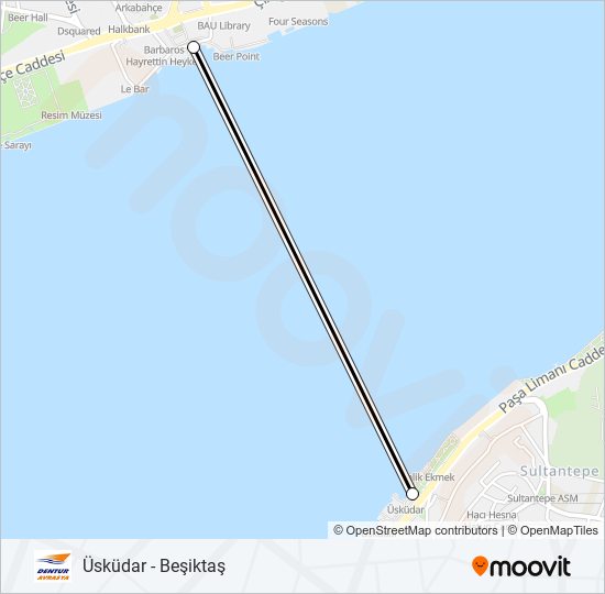 Üsküdar - Beşiktaş ferry Line Map