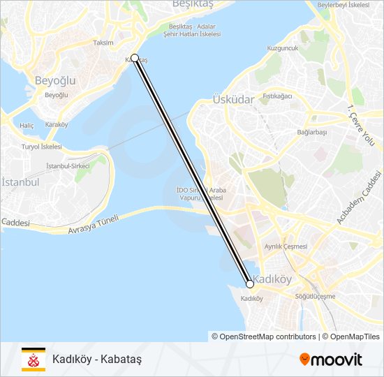 Kadıköy - Kabataş ferry Line Map