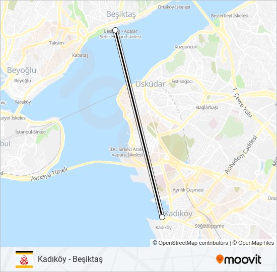 Kadıköy - Beşiktaş vapur Hattı Haritası