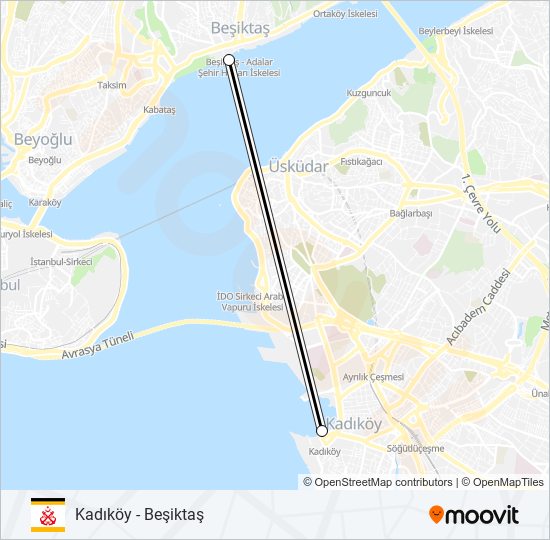KADIKÖY - BEŞIKTAŞ vapur Hattı Haritası
