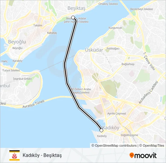 KADIKÖY - BEŞIKTAŞ Ferry Line Map