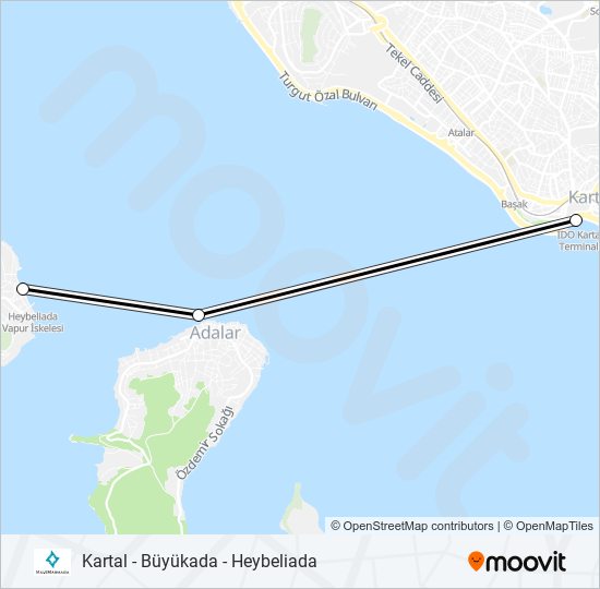 KARTAL - BÜYÜKADA - HEYBELIADA ferry Line Map