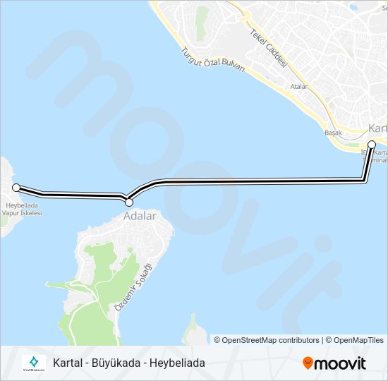KARTAL - BÜYÜKADA - HEYBELIADA vapur Hattı Haritası