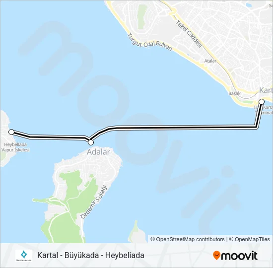 KARTAL - BÜYÜKADA - HEYBELIADA Ferry Line Map