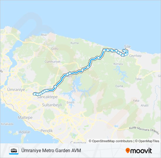 ŞILE MERKEZ-ÜMRANIYE METRO GARDEN AVM minibüs / dolmuş Hattı Haritası