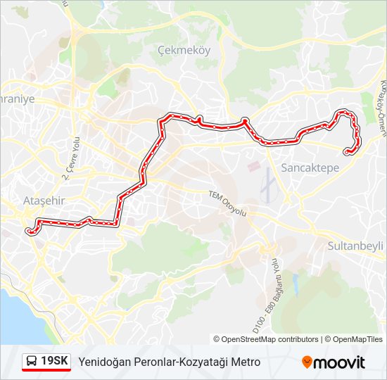 19SK otobüs Hattı Haritası