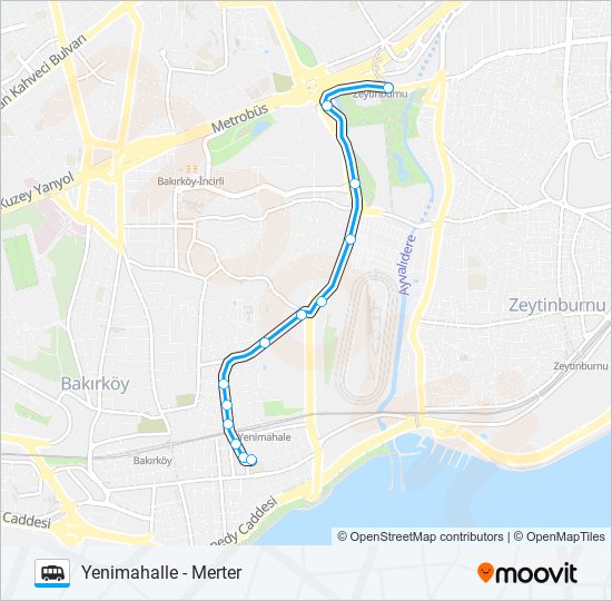 MERTER - YENIMAHALLE minibüs / dolmuş Hattı Haritası