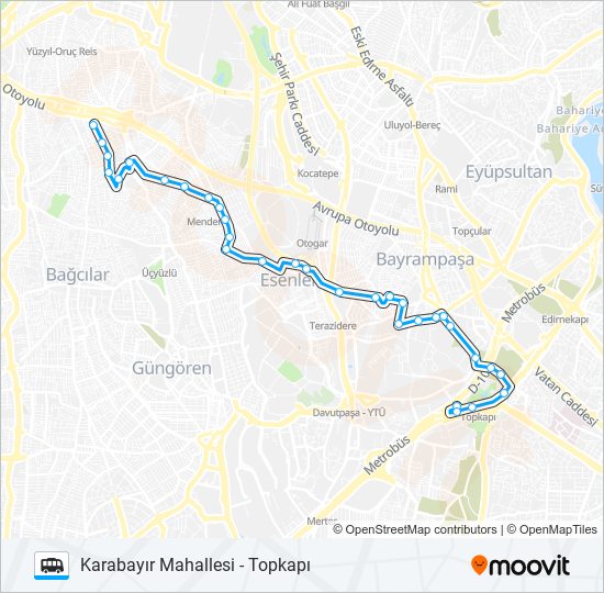TOPKAPI - KARABAYIR MAHALLESI minibüs / dolmuş Hattı Haritası