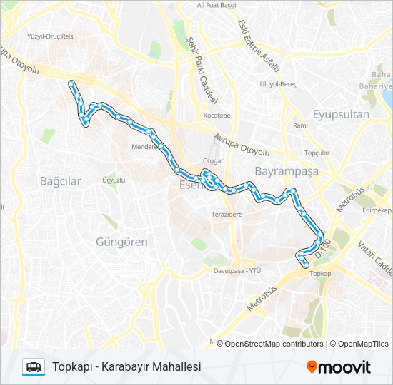 TOPKAPI - KARABAYIR MAHALLESI Dolmus & Minibus Line Map