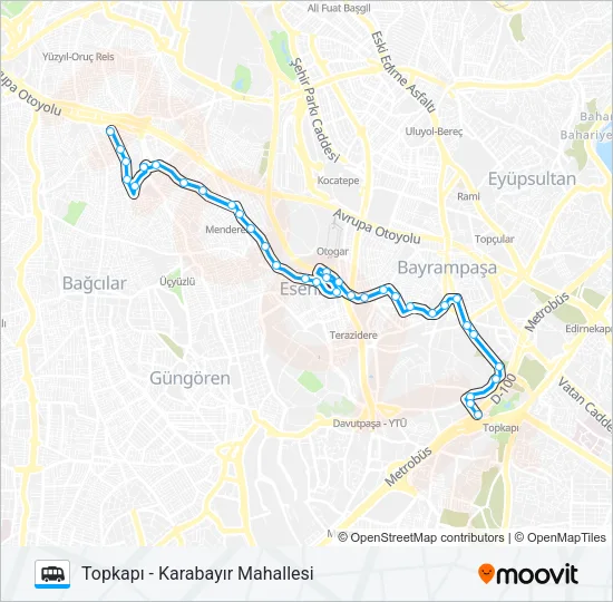 TOPKAPI - KARABAYIR MAHALLESI minibüs / dolmuş Hattı Haritası