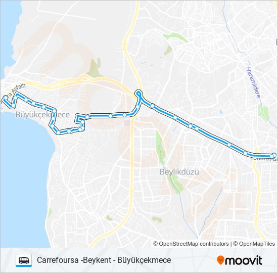 BÜYÜKÇEKMECE -BEYKENT - CARREFOURSA minibüs / dolmuş Hattı Haritası