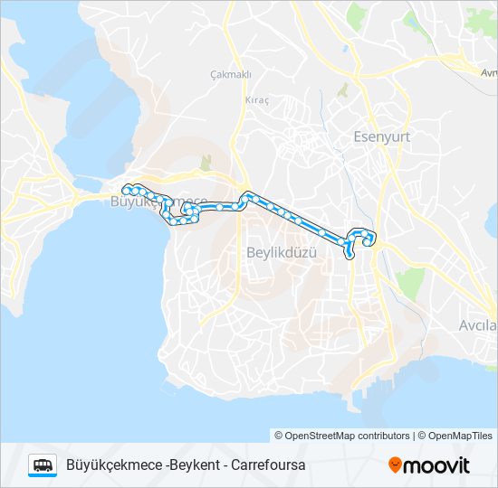 BÜYÜKÇEKMECE -BEYKENT - CARREFOURSA minibüs / dolmuş Hattı Haritası