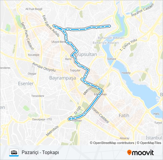 TOPKAPI - PAZARIÇI minibüs / dolmuş Hattı Haritası
