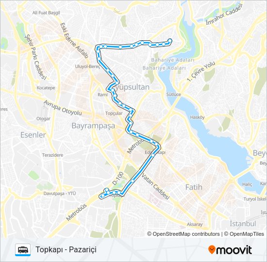 TOPKAPI - PAZARIÇI Dolmus & Minibus Line Map
