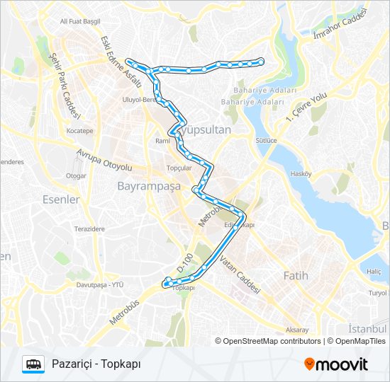 TOPKAPI - PAZARIÇI Dolmus & Minibus Line Map