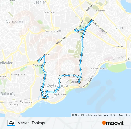 TOPKAPI - MERTER Dolmus & Minibus Line Map