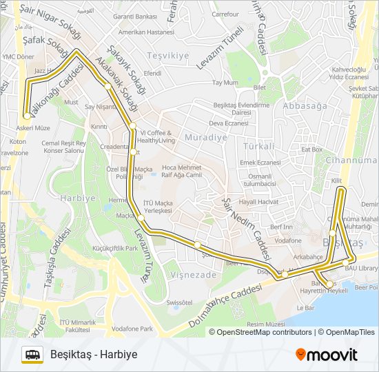 BEŞIKTAŞ - HARBIYE minibüs / dolmuş Hattı Haritası
