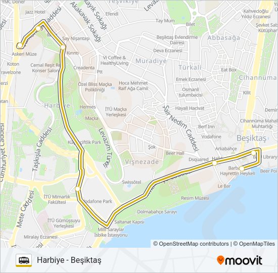 BEŞIKTAŞ - HARBIYE minibüs / dolmuş Hattı Haritası
