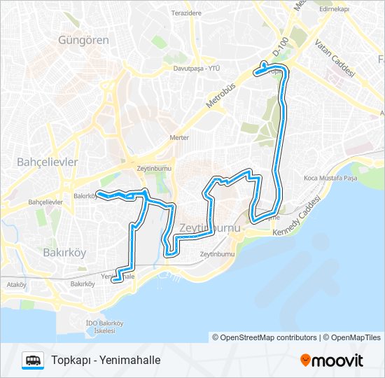 TOPKAPI - YENIMAHALLE minibüs / dolmuş Hattı Haritası
