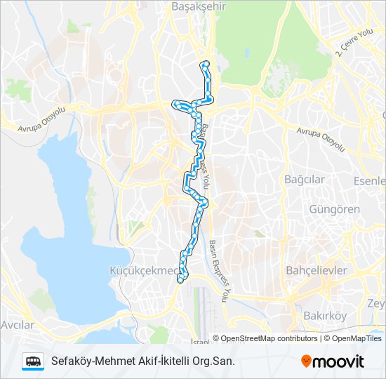 SEFAKÖY-MEHMET AKIF-İKITELLI ORG.SAN. minibüs / dolmuş Hattı Haritası