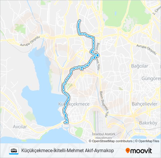 KÜÇÜKÇEKMECE-İKITELLI-MEHMET AKIF-AYMAKOP Dolmus & Minibus Line Map