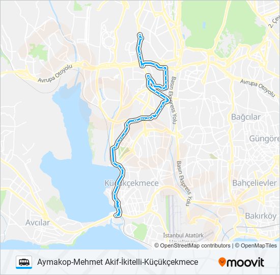 KÜÇÜKÇEKMECE-İKITELLI-MEHMET AKIF-AYMAKOP Dolmus & Minibus Line Map