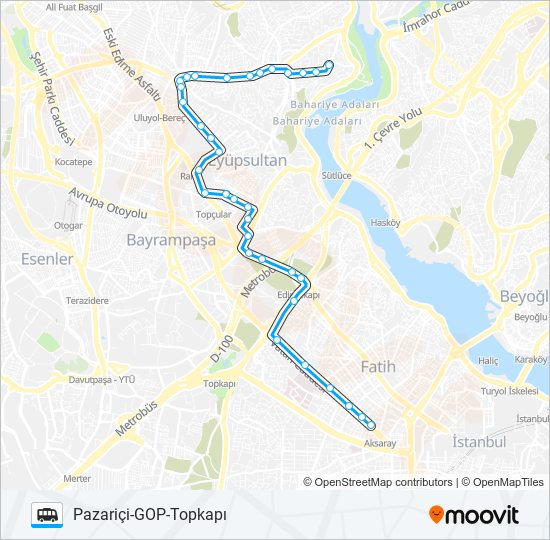 PAZARIÇI-GOP-TOPKAPI minibüs / dolmuş Hattı Haritası