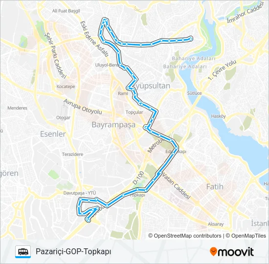 PAZARIÇI-GOP-TOPKAPI minibüs / dolmuş Hattı Haritası