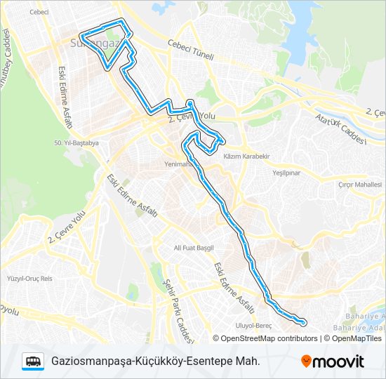 ESENTEPE MAH.-KÜÇÜKKÖY-GAZIOSMANPAŞA minibüs / dolmuş Hattı Haritası