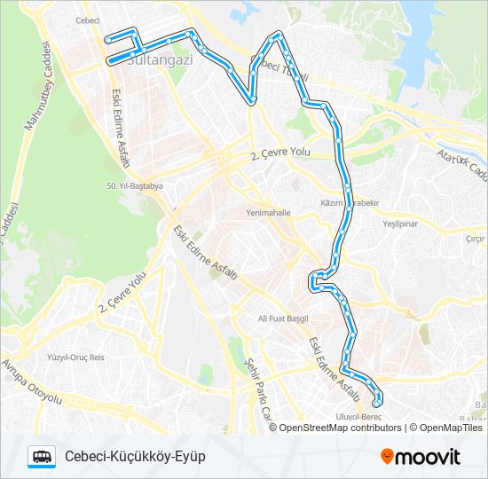 CEBECI-KÜÇÜKKÖY-EYÜP minibüs / dolmuş Hattı Haritası