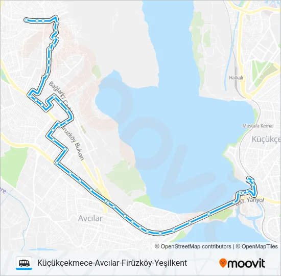 KÜÇÜKÇEKMECE-AVCILAR-FIRÜZKÖY-YEŞILKENT minibüs / dolmuş Hattı Haritası
