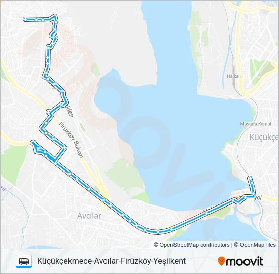 KÜÇÜKÇEKMECE-AVCILAR-FIRÜZKÖY-YEŞILKENT minibüs / dolmuş Hattı Haritası