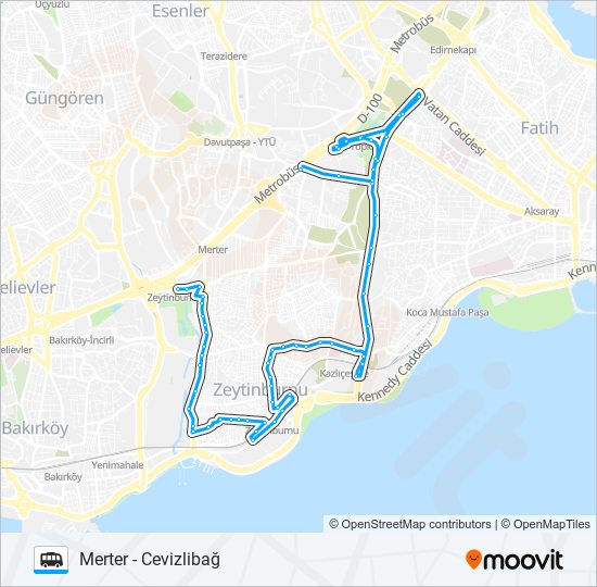 MERTER-ZEYTINBURNU-CEVIZLIBAĞ minibüs / dolmuş Hattı Haritası